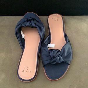 A New Day- Blue Satin Sandals- 8 1/2 Knot Detail. Never worn